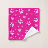 Schattigee Roze Poot Print & Hearts Bad Handdoek (Wasdoekje)