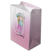 Schattigee roze pop Happy Birthday Waterverf Medium Cadeauzakje (Achterkant Gekanteld)