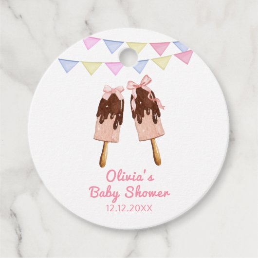 Schattigee Roze Popcicle Bow Ice Cream Baby shower Bedankjes Labels (Voorkant)