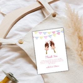 Schattigee Roze Popcicle Bow Ice Cream Baby shower Bedankkaart