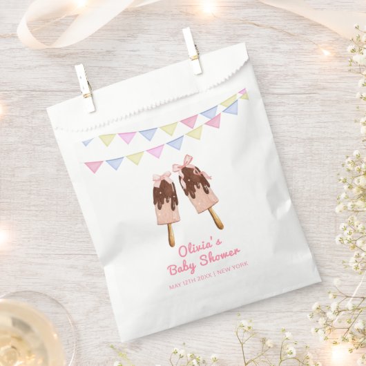 Schattigee Roze Popcicle Bow Ice Cream Baby shower Bedankzakje (Geknipt)