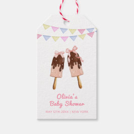 Schattigee Roze Popcicle Bow Ice Cream Baby shower Cadeaulabel