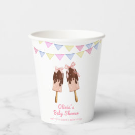 Schattigee Roze Popcicle Bow Ice Cream Baby shower Papieren Bekers