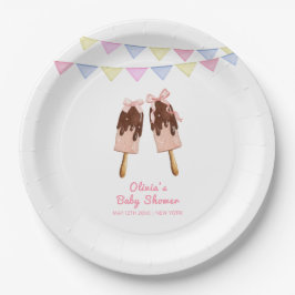 Schattigee Roze Popcicle Bow Ice Cream Baby shower Papieren Bordje