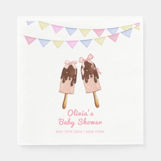 Schattigee Roze Popcicle Bow Ice Cream Baby shower Servet (Voorkant)