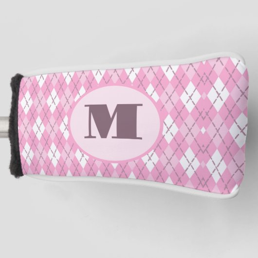 Schattigee roze preppy argyle aangepaste monogram golfheadcover (Voorkant)