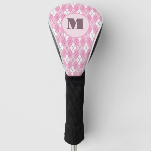 Schattigee roze preppy argyle aangepaste monogram  golfheadcover (Voorkant)