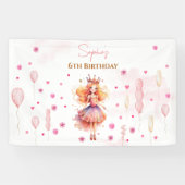Schattigee roze prinses en ballonnen verjaardag spandoek (Horizontaal)