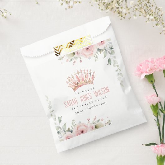 Schattigee Roze Prinses Kroon Tiara Bloemen Verjaa Bedankzakje (Gezegeld)