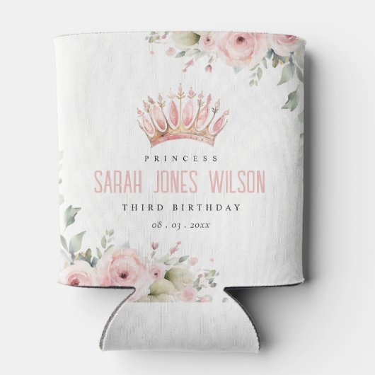 Schattigee Roze Prinses Kroon Tiara Bloemen Verjaa Blikjeskoeler (Achterkant)