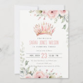 Schattigee Roze Prinses Kroon Tiara Bloemen Verjaa Kaart (Voorkant)