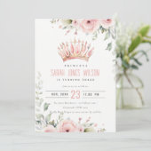 Schattigee Roze Prinses Kroon Tiara Bloemen Verjaa Kaart (Staand voorkant)