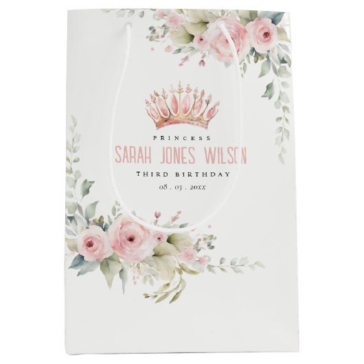 Schattigee Roze Prinses Kroon Tiara Bloemen Verjaa Medium Cadeauzakje (Voorkant)