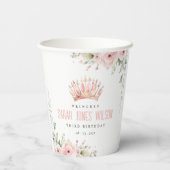 Schattigee Roze Prinses Kroon Tiara Bloemen Verjaa Papieren Bekers (Achterkant)
