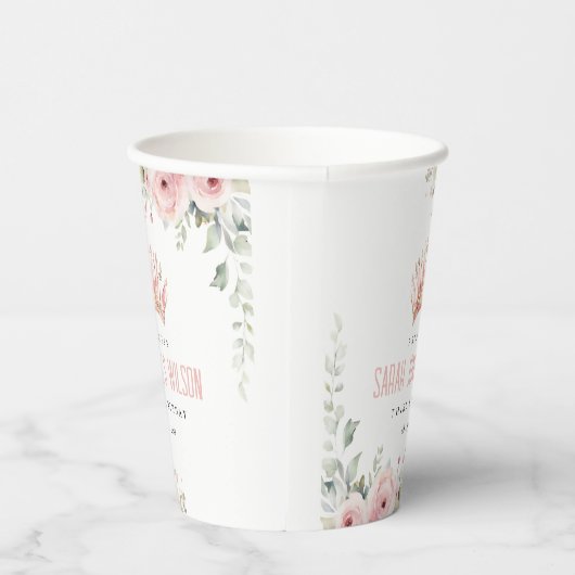 Schattigee Roze Prinses Kroon Tiara Bloemen Verjaa Papieren Bekers (Rechts)