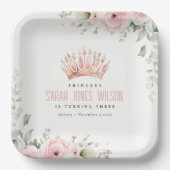 Schattigee Roze Prinses Kroon Tiara Bloemen Verjaa Papieren Bordje (Voorkant)