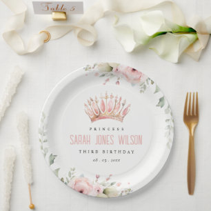 Schattigee Roze Prinses Kroon Tiara Bloemen Verjaa Papieren Bordje