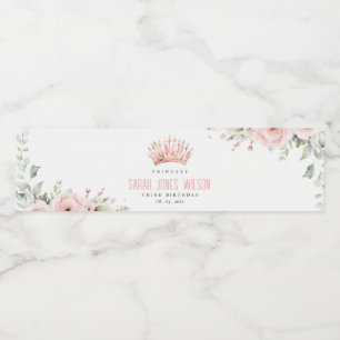 Schattigee Roze Prinses Kroon Tiara Bloemen Verjaa Waterfles Etiket