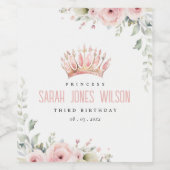 Schattigee Roze Prinses Kroon Tiara Bloemen Verjaa Wijn Etiket (Enkel label)