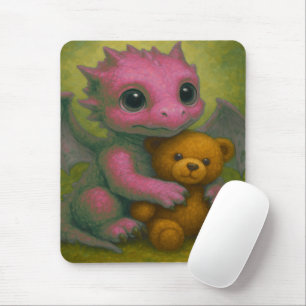 Schattigee Roze Puppy Eyed Baby Dragon met Teddy B Muismat