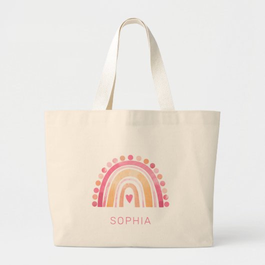 Schattigee Roze Regenboog gepersonaliseerd Grote Tote Bag (Voorkant)