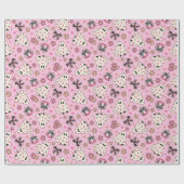 Schattigee Roze Retro Bloemen Coquette Geesten Pom Cadeaupapier (Vlak)