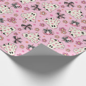 Schattigee Roze Retro Bloemen Coquette Geesten Pom Cadeaupapier (Hoek)