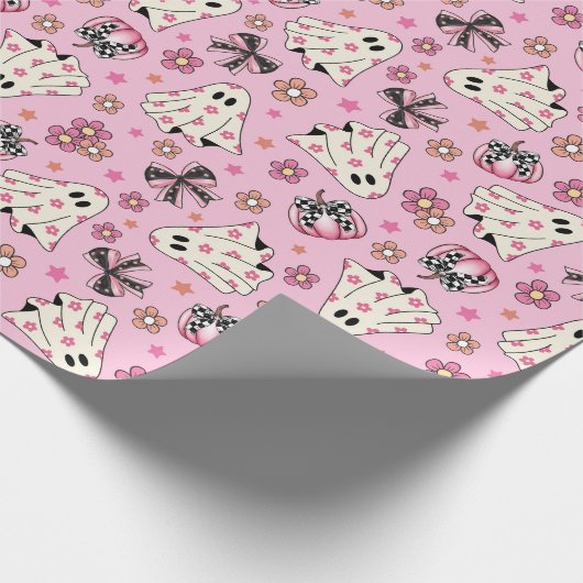 Schattigee Roze Retro Bloemen Coquette Geesten Pom Cadeaupapier (Hoek)