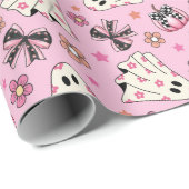 Schattigee Roze Retro Bloemen Coquette Geesten Pom Cadeaupapier (Rol Hoek)