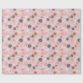 Schattigee Roze Retro Bloemen Geesten Halloween Cadeaupapier (Vlak)