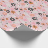 Schattigee Roze Retro Bloemen Geesten Halloween Cadeaupapier (Hoek)