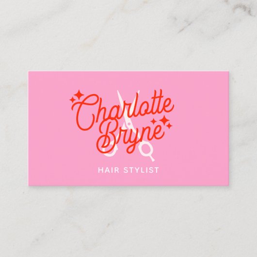 Schattigee Roze Retro Hair Stylist Schaar Visitekaartje (Voorkant)