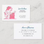 Schattigee Roze Retro Karikatuur Vrouw Accountant Visitekaartje (Voorkant / Achterkant)