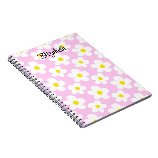 Schattigee roze retro madeliefjes girly journaling notitieboek (Rechterzijde)
