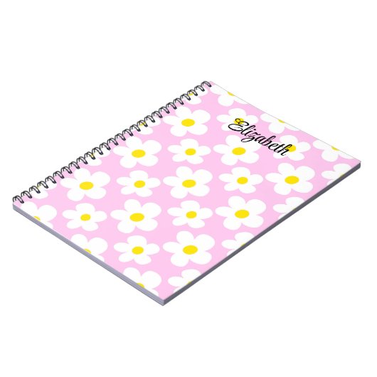 Schattigee roze retro madeliefjes girly journaling notitieboek (Linkerzijde)