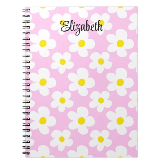 Schattigee roze retro madeliefjes girly journaling notitieboek (Voorkant)