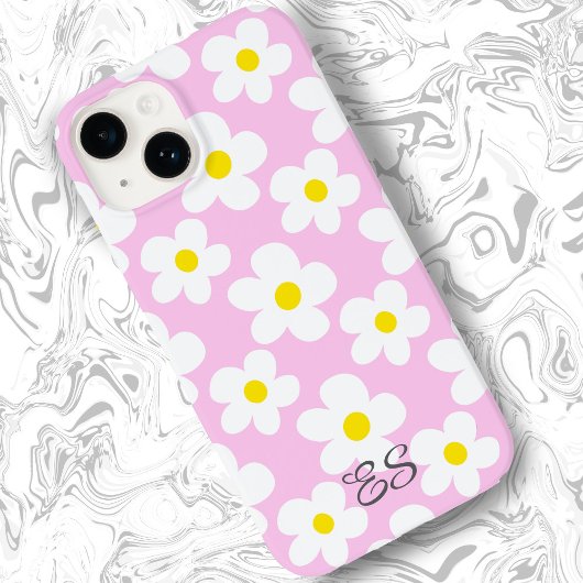 Schattigee roze retro madeliefjes op girly floral Case-Mate iPhone case
