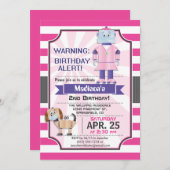 Schattigee Roze Robot, Verjaardagsfeestje voor Mei Kaart (Voorkant / Achterkant)