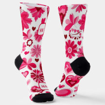 Schattigee roze rode bloemenharten, girly monogram