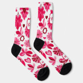 Schattigee roze rode bloemenharten, girly monogram sokken (Rechts)