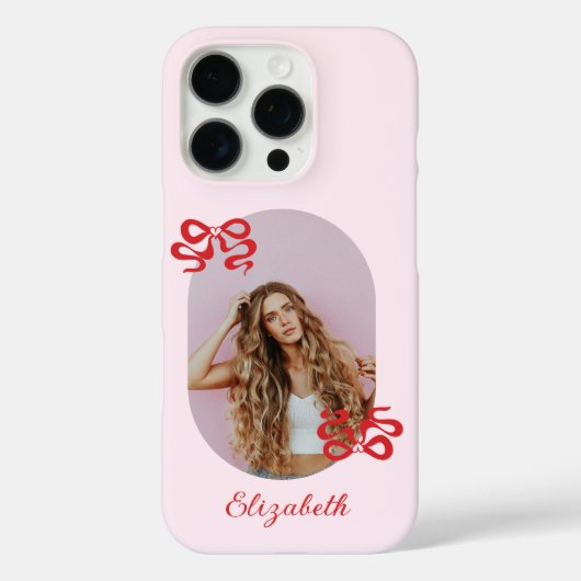 Schattigee Roze Rode Boog Foto Case-Mate iPhone Case (Achterkant)