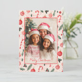 Schattigee Roze Rode Foto Kerst Kaart (Staand voorkant)