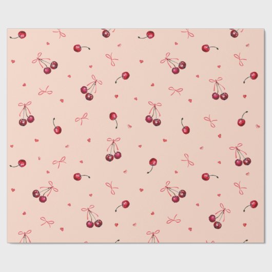 Schattigee Roze Rode Kersen Harten Bogen Zacht Sin Cadeaupapier (Vlak)