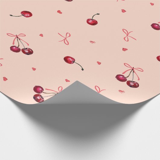 Schattigee Roze Rode Kersen Harten Bogen Zacht Sin Cadeaupapier (Hoek)