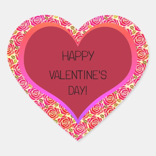 Schattigee Roze Rode Rozen Hart Gelukkige Valentij Hart Sticker (Voorkant)