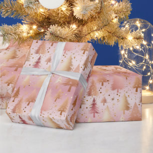 Schattigee roze Rose Gold Trees Feestelijke Patroo Cadeaupapier