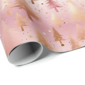 Schattigee roze Rose Gold Trees Feestelijke Patroo Cadeaupapier (Rol Hoek)