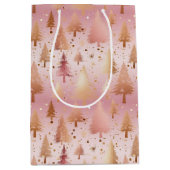 Schattigee roze Rose Gold Trees Feestelijke Patroo Medium Cadeauzakje (Voorkant)