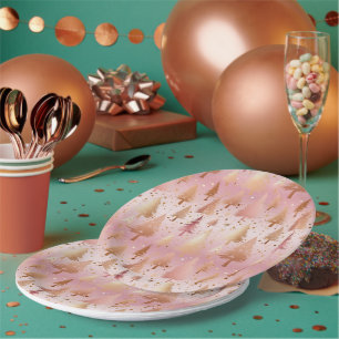 Schattigee roze Rose Gold Trees Feestelijke Patroo Papieren Bordje