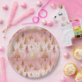 Schattigee roze Rose Gold Trees Feestelijke Patroo Papieren Bordje (Feest)